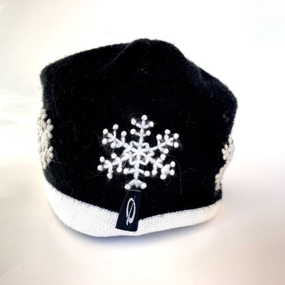 VTG Obermeyer 1947 Signature Wool Blend Embroidered Snowflakes Black Ski Cap Hat - Picture 4 of 14